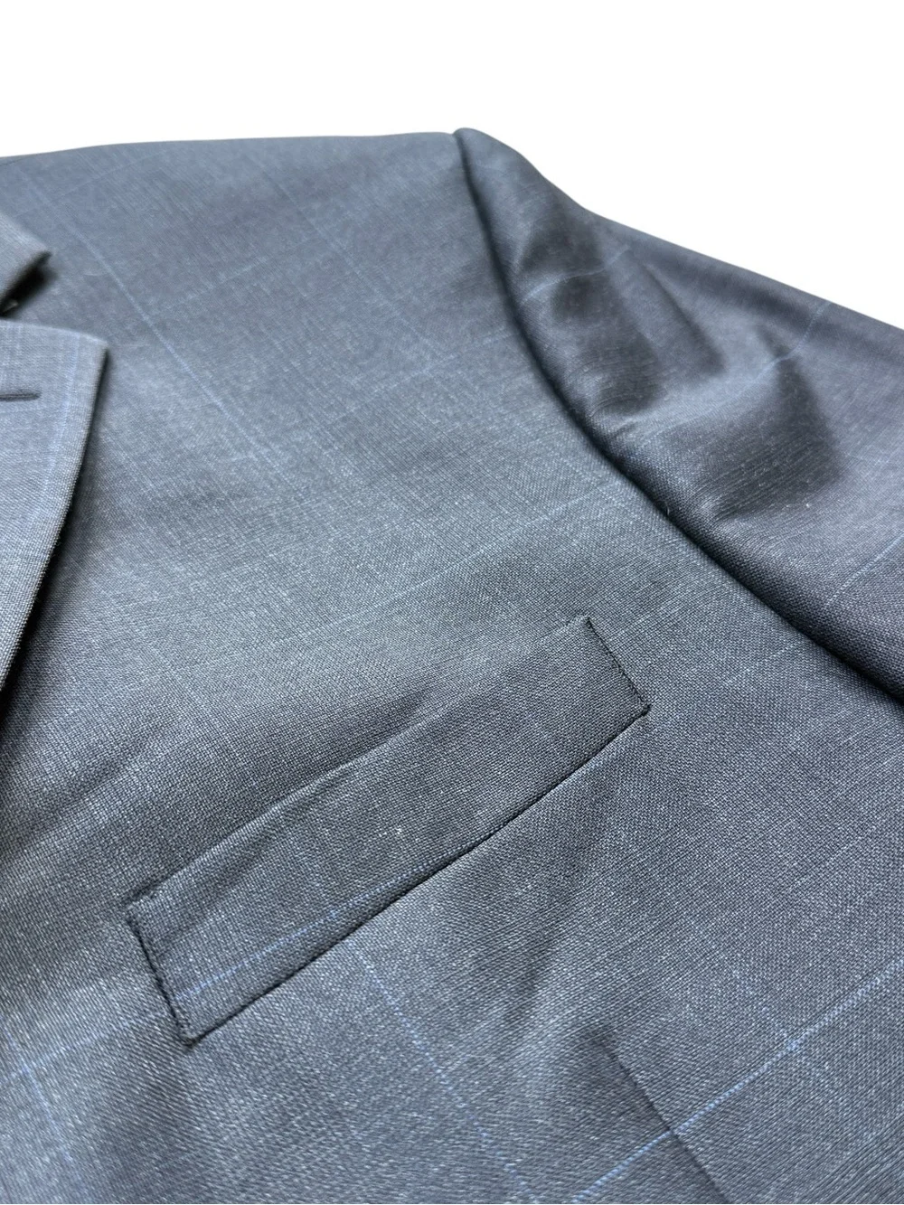 Lauren Ralph Lauren 100% Wool Gray Blue Windowpane Sport Coat Blazer 44R Classic